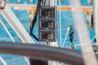 Digital display on 2023 Hanse 388 sailboat showing wind speed and depth.