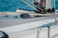2023 Hanse 388 yacht deck with rigging and sleek design details.