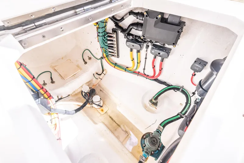  Yacht Photos Pics 2018 Intrepid 407 boat wiring and plumbing system in engine compartment.