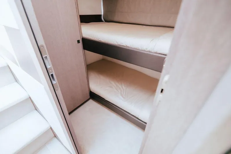  Yacht Photos Pics 2024 Galeon 440 Fly yacht interior with cozy bunk beds and modern design.