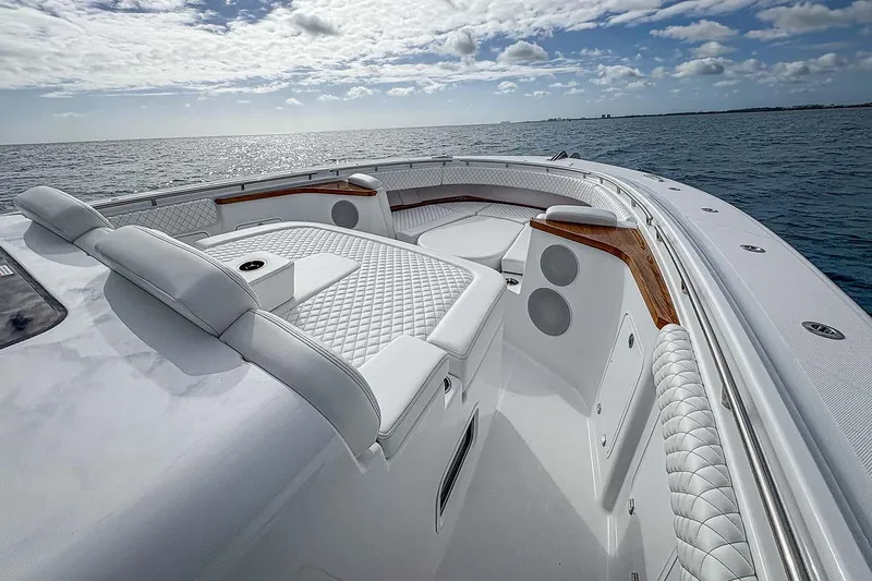  Yacht Photos Pics Manufacturer Provided Image: Luxurious 2026 HCB 48 Campeon boat interior with plush seating and ocean view.