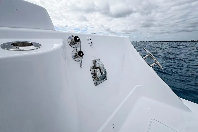  Yacht Photos Pics Manufacturer Provided Image: HCB 48 Campeon 2026 boat deck with ocean view and cloudy sky.