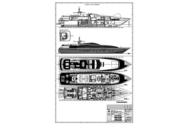 Queen Blue Yacht Photos Pics Blueprint of 2007 Baglietto 44 Fast yacht, showcasing detailed side and top views.