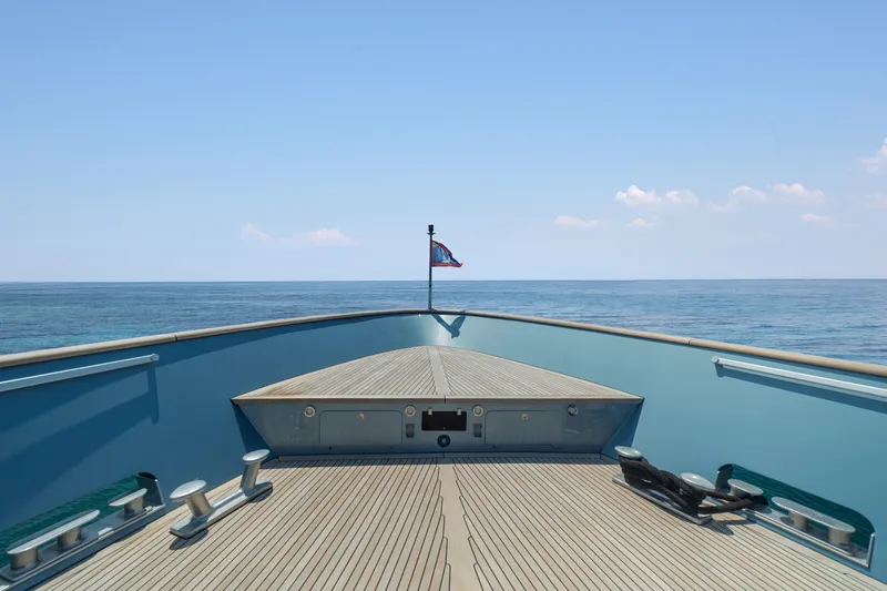 Queen Blue Yacht Photos Pics Bow view of 2007 Baglietto 44 Fast yacht on open sea under clear sky.