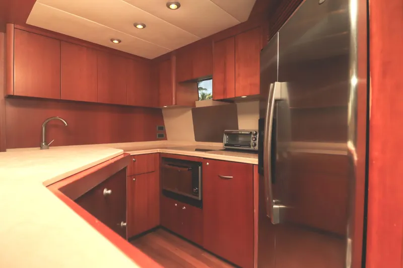  Yacht Photos Pics Luxurious kitchen interior of 2009 Sunseeker Manhattan 70 yacht with modern appliances,&nbsp;for sale in Mexico by Servicios Nauticos and Gaston Troche