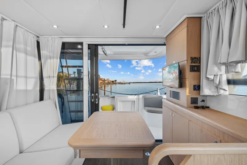 Unfiltered Yacht Photos Pics Interior of 2023 Beneteau Swift Trawler 35, featuring modern design and scenic water view.