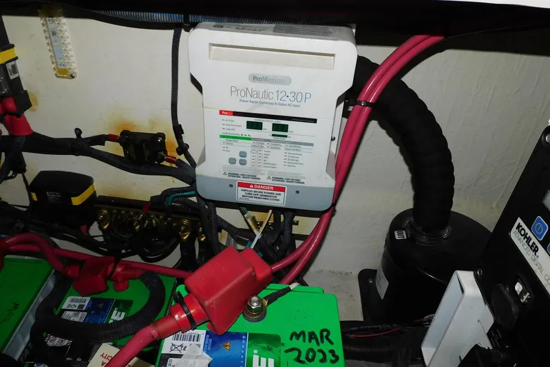 Not Guilty Yacht Photos Pics Electrical system of a 2018 Sea Ray Sundancer 320 with ProNautic 12-30P charger.