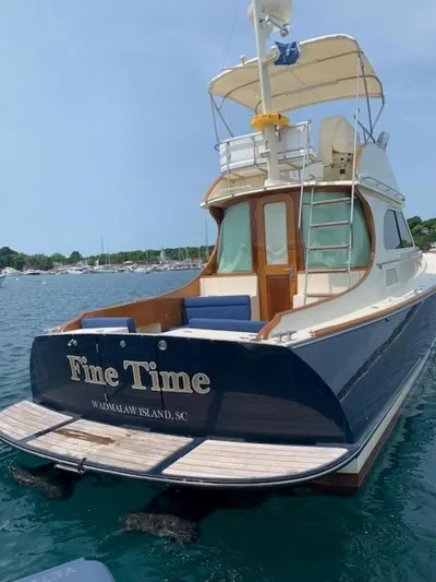 Fine Time Yacht Photos Pics Hinckley Talaria 44 FB yacht, 2002 model, named "Fine Time," docked at Wadmalaw Island, SC.
