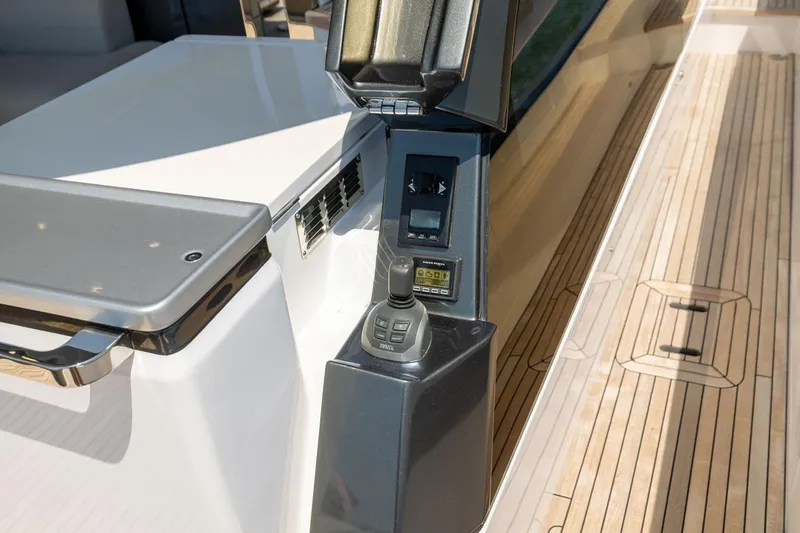 Second Chances Yacht Photos Pics 2024 Azimut S7 yacht control panel with joystick on teak deck.