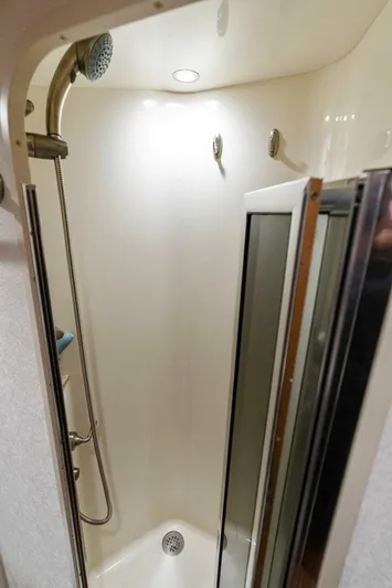 Mahirita Yacht Photos Pics Compact shower area in 2014 Viking 42 Open yacht.