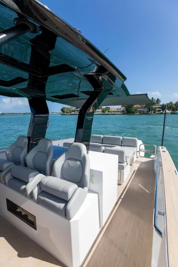 M/y Big Day Yacht Photos Pics 2022 Pardo Yachts 38, luxury seating, sleek design, cruising on clear blue water.