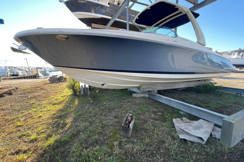  Yacht Photos Pics 2020 Chris-Craft Launch 28 GT boat on dry dock, side view.