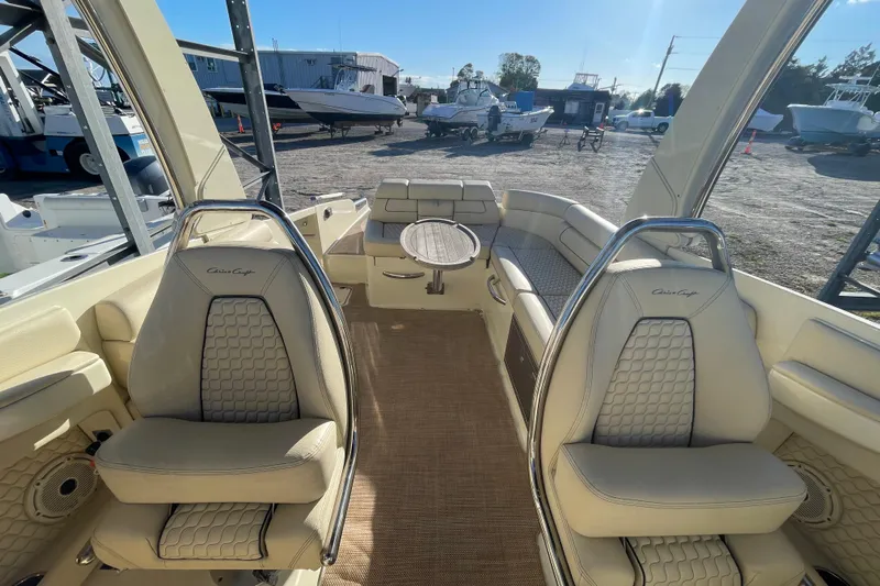  Yacht Photos Pics 2020 Chris-Craft Launch 28 GT interior with luxurious seating and elegant design.
