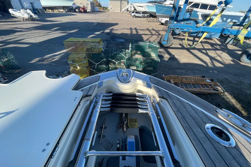  Yacht Photos Pics 2020 Chris-Craft Launch 28 GT boat interior with dockside view and equipment.