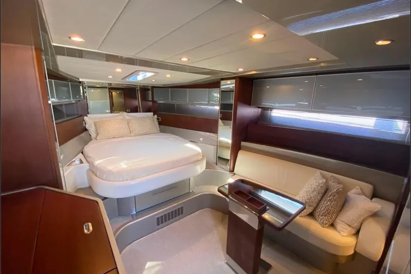  Yacht Photos Pics Luxurious interior of 2008 Riva RivaRama 44 yacht with elegant bed and seating area.