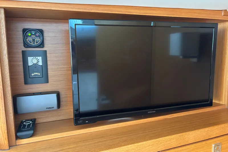  Yacht Photos Pics Entertainment system on 2014 Bavaria Vision 46 yacht with TV and audio controls.