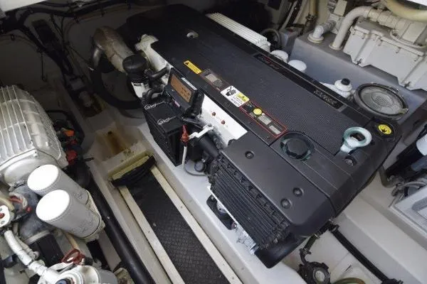 No Contingencies Yacht Photos Pics Engine room of 2012 Riviera 440 Sport Yacht, showcasing detailed mechanical components.