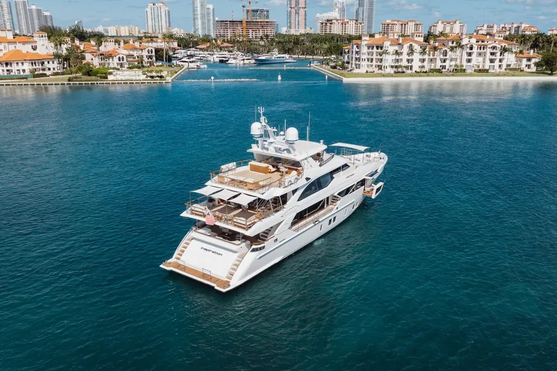 Inspiration Yacht Photos Pics Luxurious 2018 Benetti Fast 125 yacht cruising near coastal cityscape.