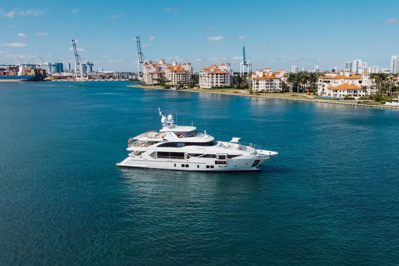 Inspiration Yacht Photos Pics Luxury 2018 Benetti Fast 125 yacht cruising near coastal cityscape.