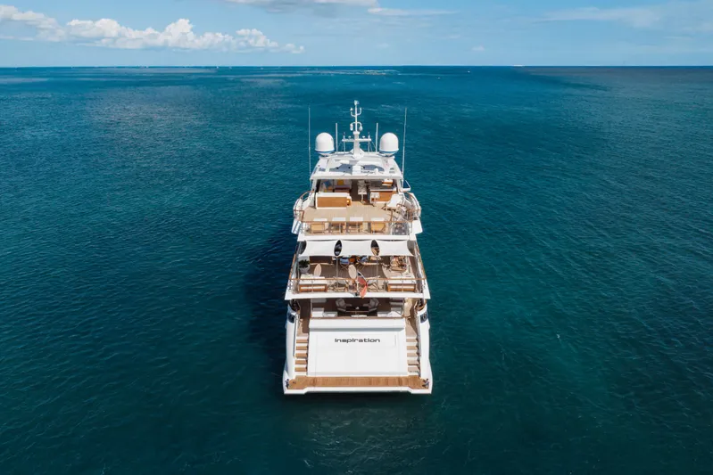 Inspiration Yacht Photos Pics Luxury Benetti Fast 125 yacht on open sea, 2018 model, aerial view.