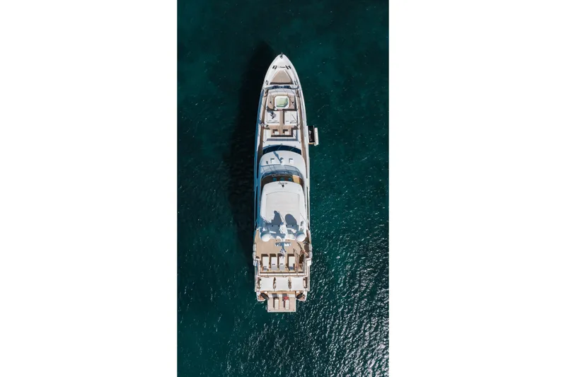 Inspiration Yacht Photos Pics Aerial view of 2018 Benetti Fast 125 yacht on clear blue water.
