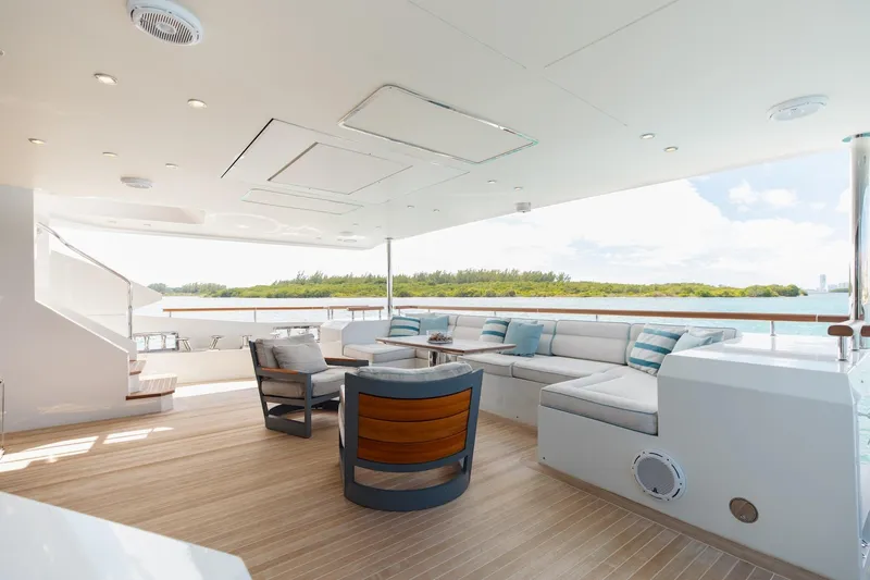Inspiration Yacht Photos Pics Luxurious 2018 Benetti Fast 125 yacht deck with elegant seating and scenic ocean view.