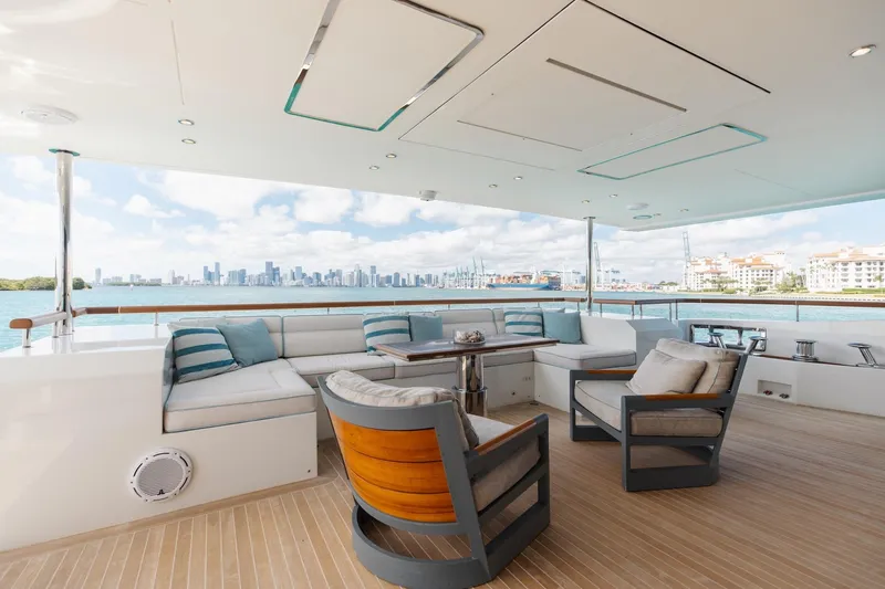 Inspiration Yacht Photos Pics Luxurious 2018 Benetti Fast 125 yacht deck with elegant seating and stunning waterfront view.