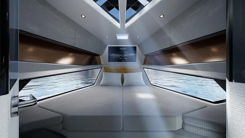  Yacht Photos Pics Luxurious interior of 2025 SAY Carbon Yachts 52 with panoramic windows and modern design.