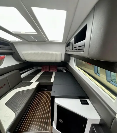  Yacht Photos Pics Interior of 2020 Cigarette 59 Tirranna boat, featuring sleek modern design and comfortable seating.