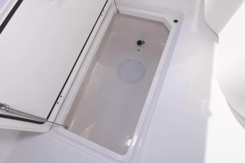  Yacht Photos Pics Open storage compartment on 2023 Invincible 35 Catamaran boat.