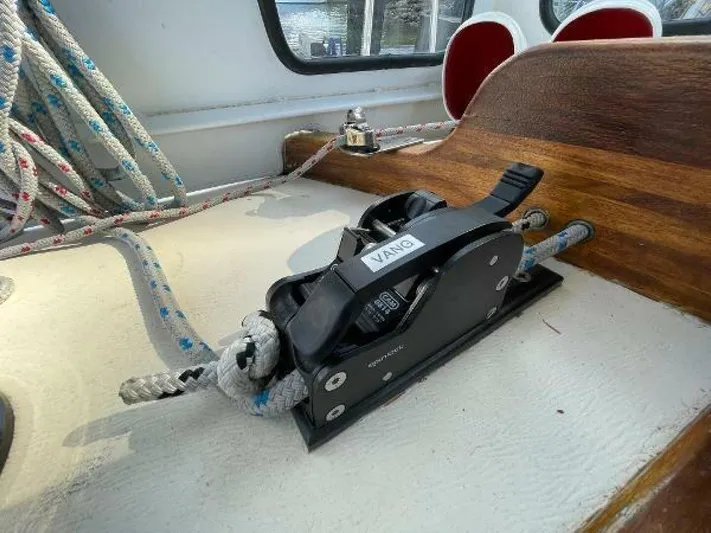  Yacht Photos Pics Sailing yacht deck with rope clutch, Custom Seawing-Atkins 2002 model.