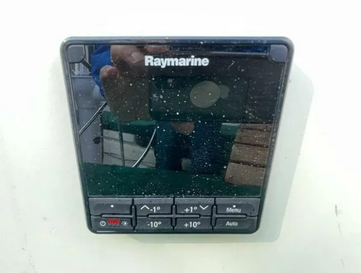  Yacht Photos Pics Raymarine control panel on 2002 Custom Seawing-Atkins boat, featuring navigation buttons.