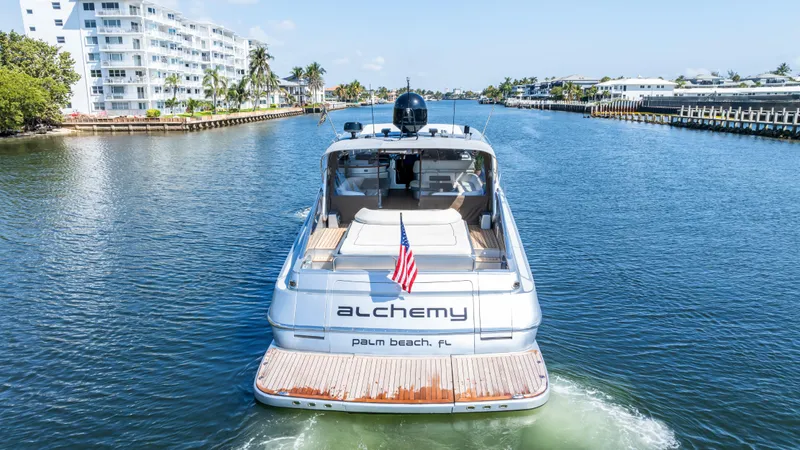 Alchemy Yacht Photos Pics Luxury yacht Baia PANTHER 80 cruising in a scenic waterway, 2003 model.