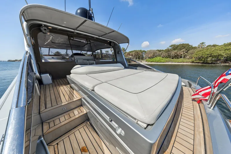 Alchemy Yacht Photos Pics Luxury 2003 Baia Panther 80 yacht with spacious deck and sunbathing area.