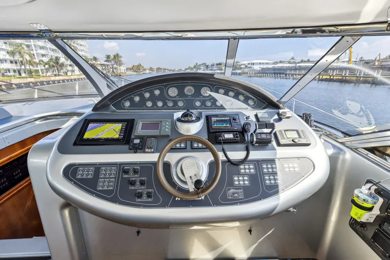 Alchemy Yacht Photos Pics Control panel of 2003 Baia Panther 80 yacht with navigation and communication equipment.