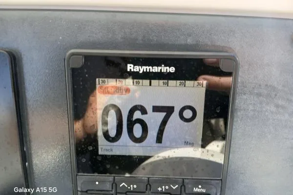 Andiamo Yacht Photos Pics Raymarine navigation display on 2020 Leopard 43 Powercat showing 067° heading.