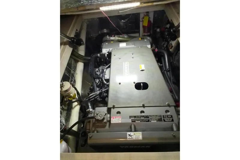 Andiamo Yacht Photos Pics Engine compartment of a 2020 Leopard 43 Powercat, featuring a Yanmar engine.
