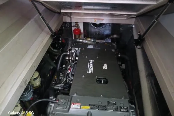 Andiamo Yacht Photos Pics Engine compartment of 2020 Leopard 43 Powercat with Yanmar engine visible.