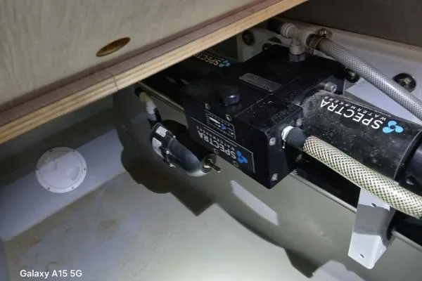 Andiamo Yacht Photos Pics Engine compartment of 2020 Leopard 43 Powercat with Spectra watermaker system.