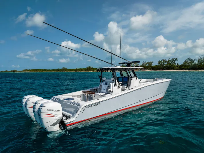  Yacht Photos Pics 2022 Freeman 37 VH boat on clear blue water with Mercury engines.