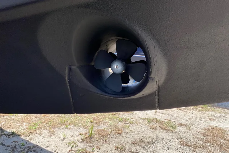 “amor Fati” Yacht Photos Pics Bow thruster of 2014 Beneteau Gran Turismo 44 yacht, close-up view.