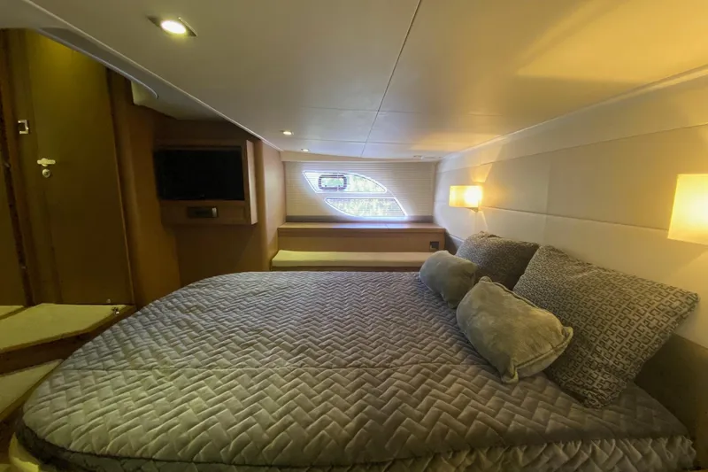 “amor Fati” Yacht Photos Pics Luxurious cabin interior of 2014 Beneteau Gran Turismo 44 yacht with cozy bedding.