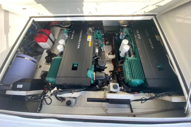 “amor Fati” Yacht Photos Pics Engine compartment of 2014 Beneteau Gran Turismo 44 with Volvo Penta engines.
