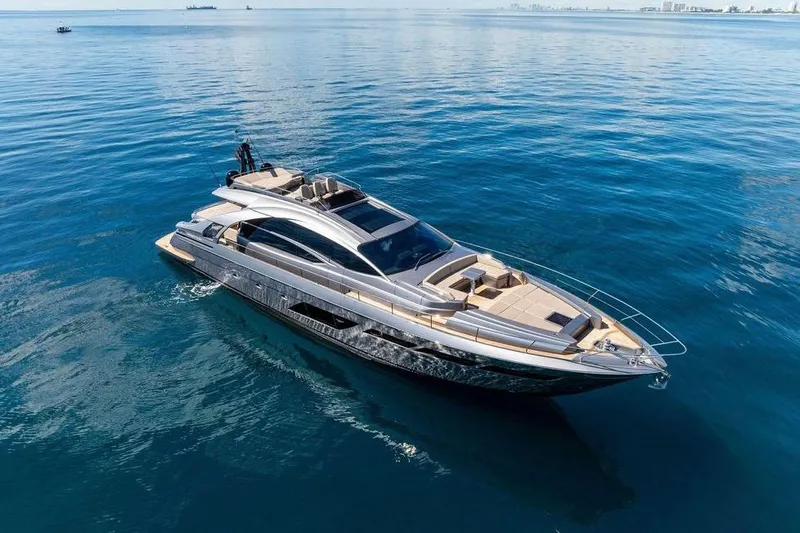 Yacht Photos Pics Luxury 2022 Pershing 8X yacht cruising on calm blue waters.