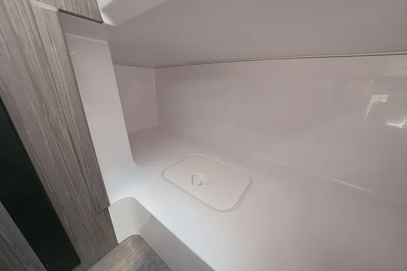  Yacht Photos Pics Interior cabin of 2025 Ranieri NEXT 255 LX boat, featuring sleek, modern design.