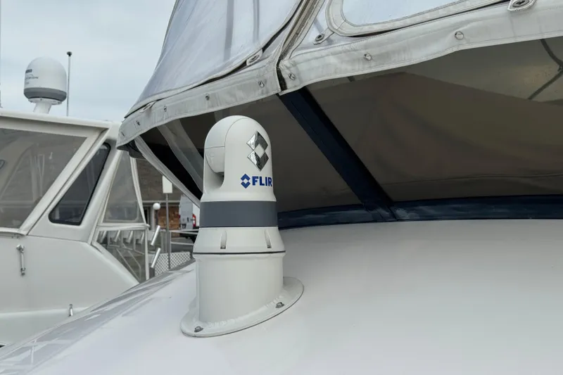 Blue Skies Yacht Photos Pics FLIR camera on 2017 Regal 42 Fly yacht, showcasing advanced marine technology.