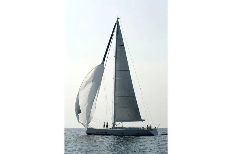 Polytropon II Yacht Photos Pics Swan 82 sailboat by Nautor Swan, 2008 model, sailing on open water.