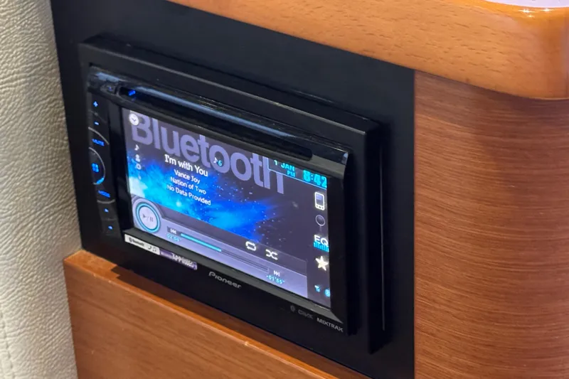  Yacht Photos Pics Pioneer Bluetooth stereo system in 2013 Prestige 500 yacht interior.