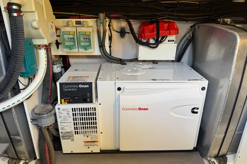  Yacht Photos Pics Engine room of 2013 Prestige 500 yacht with Cummins Onan generator.