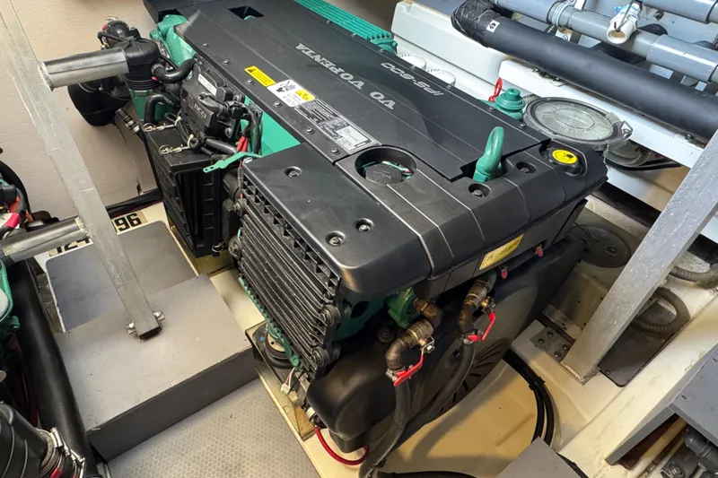  Yacht Photos Pics Engine room of a 2013 Prestige 500 yacht with Volvo Penta engine.